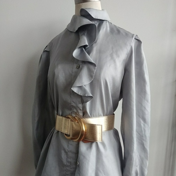 Silver ruffled vintage blouse size 10 - Picture 3 of 7